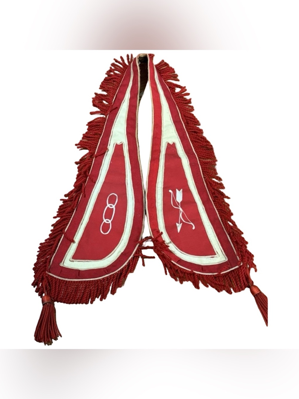Antique I.O.O.F. Odd Fellows Ceremonial Regalia Collar Sash Sash Red & White